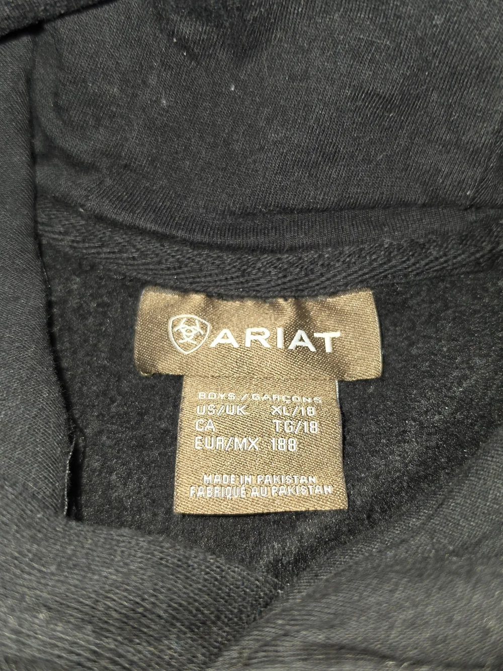 Ariat Long Sleeve Hoodie Youth Black Flag Graphic Size Boys XL (18)